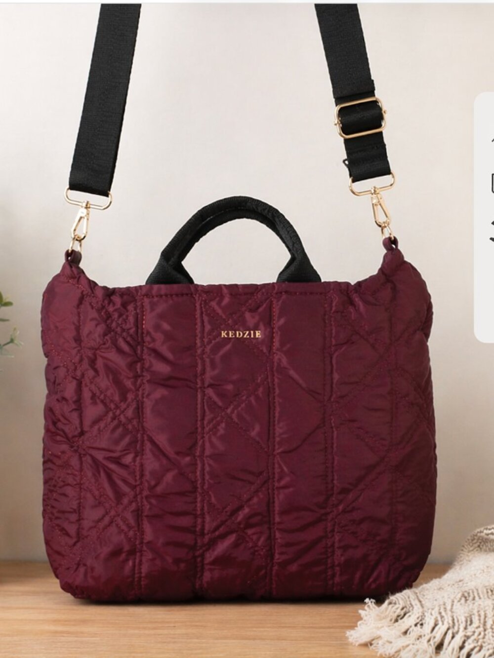 Kedzie Quilted Crossbody Bag Burgundy Nylon Puffer Lightweight Travel Purse